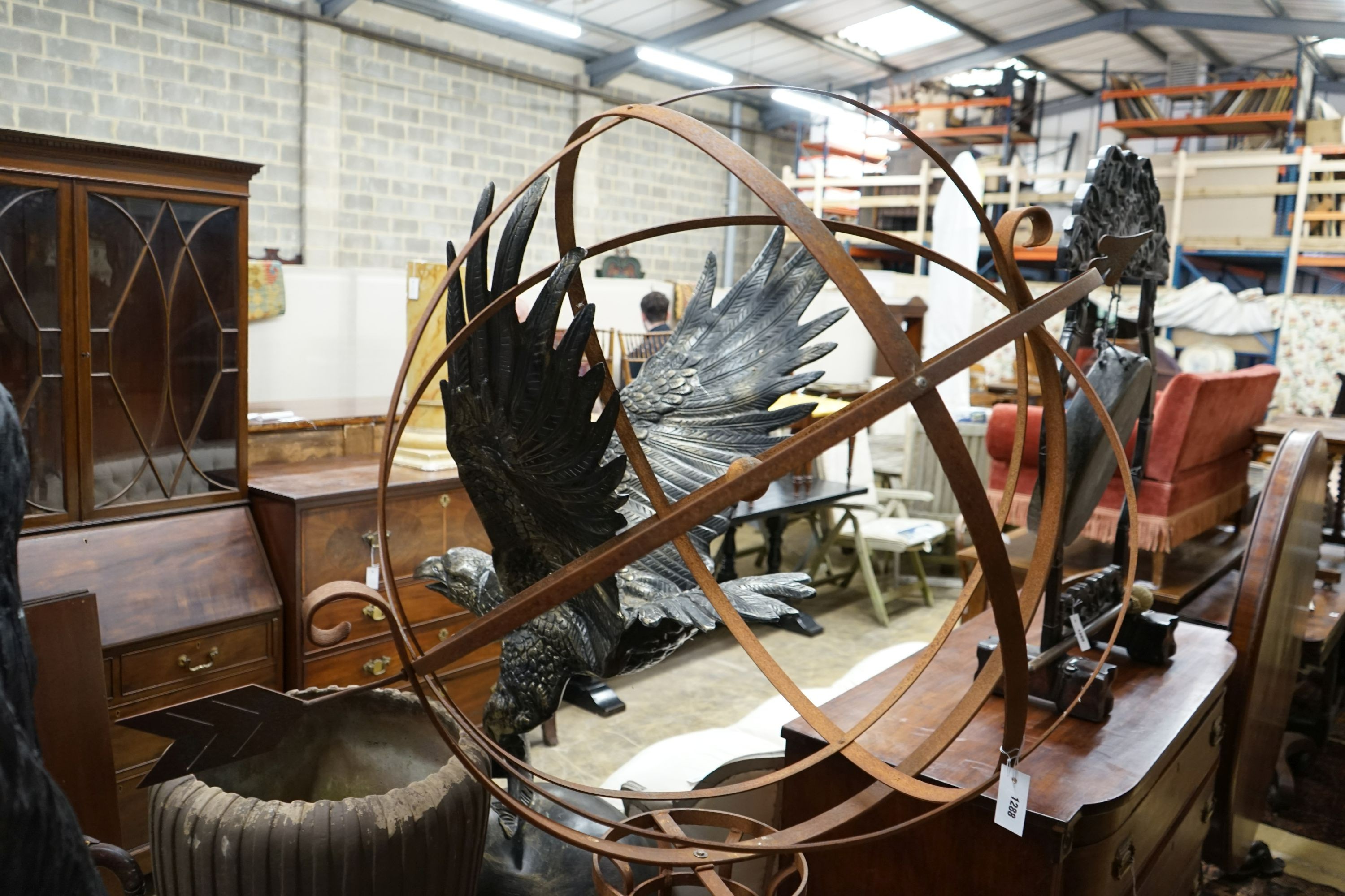 A wrought iron armillary sphere on stand, height 244cm